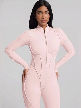 Betterme Light Pink Sculpting Zip-Up Full Length Jumpsuit Size S